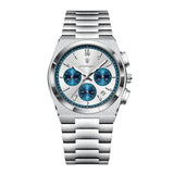 Silver / White Dial, Blue Subdials