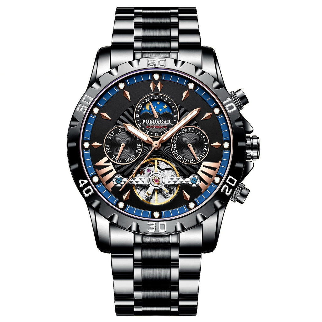 POEDAGAR 1410 Two-Tone Chronograph in Black / Black Dial