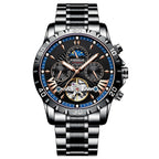 POEDAGAR 1410 Two-Tone Chronograph in Black / Black Dial