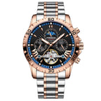 POEDAGAR 1410 Two-Tone Chronograph in Rose Gold / Black Dial, Blue Bezel