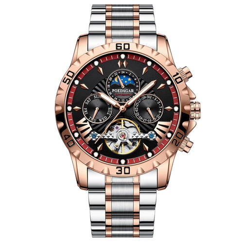POEDAGAR 1410 Two-Tone Chronograph in Rose Gold / Black Dial, Red Bezel