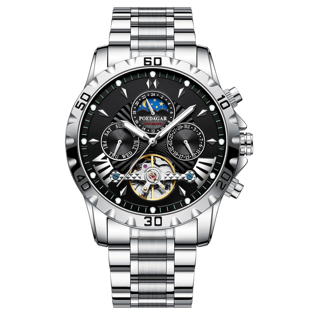 POEDAGAR 1410 Two-Tone Chronograph in Silver / Black Dial