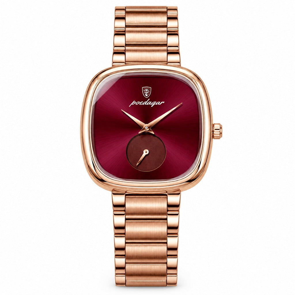POEDAGAR 783 Square in Rose Gold / Red Dial