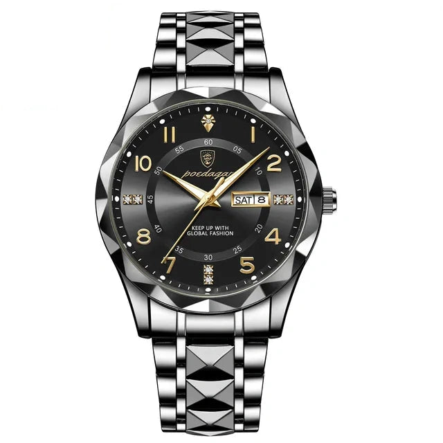 POEDAGAR 858 Faceted Day-Date in Black / Black Dial