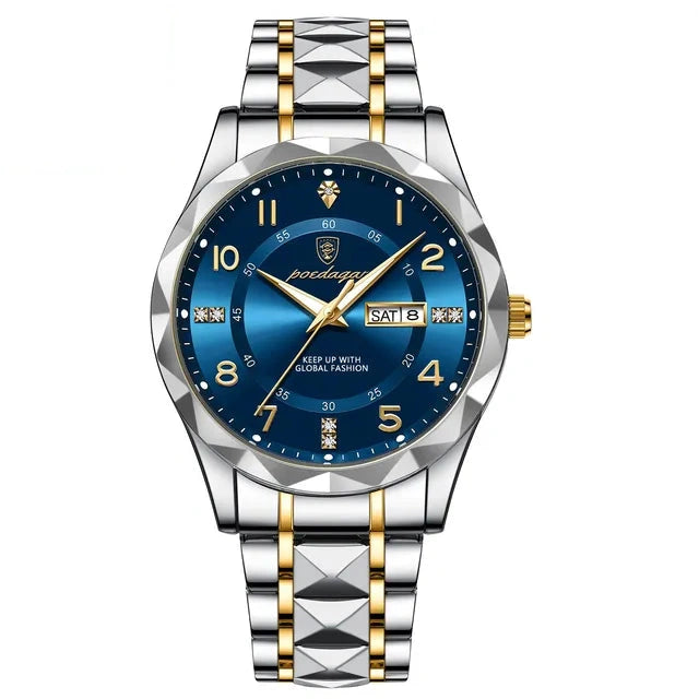 POEDAGAR 858 Faceted Day-Date in Gold / Blue Dial
