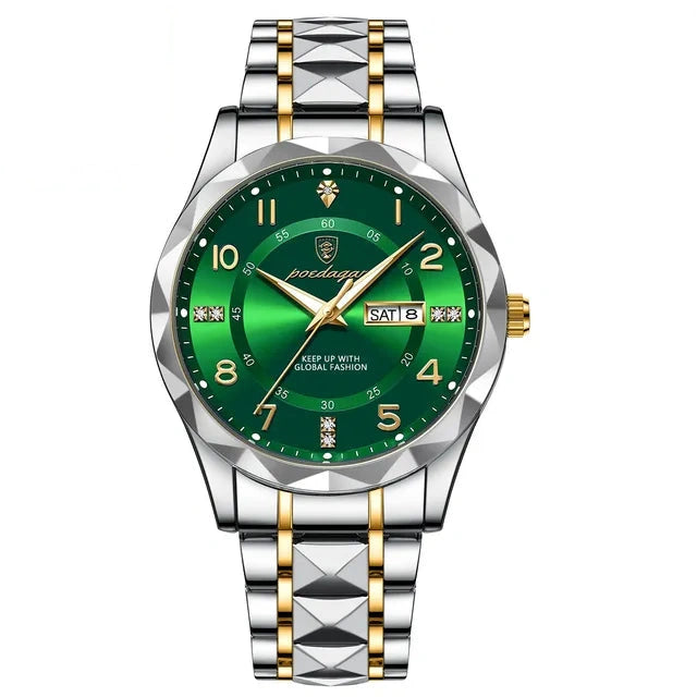 POEDAGAR 858 Faceted Day-Date in Gold / Green Dial