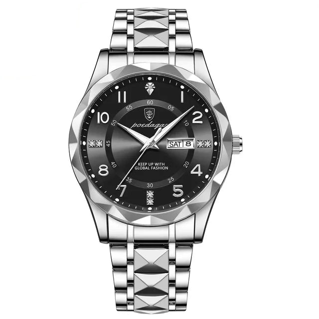 POEDAGAR 858 Faceted Day-Date in Silver / Black Dial