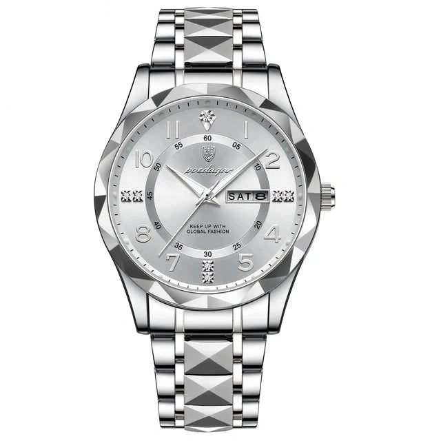 POEDAGAR 858 Faceted Day-Date in Silver / White Dial