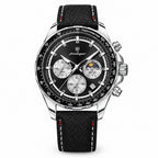 POEDAGAR 879 Moon Phase Chronograph in Silver / Black Dial