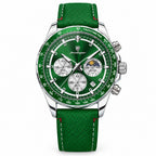 POEDAGAR 879 Moon Phase Chronograph in Silver / Green Dial