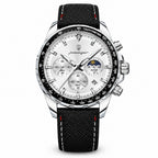POEDAGAR 879 Moon Phase Chronograph in Silver / White Dial