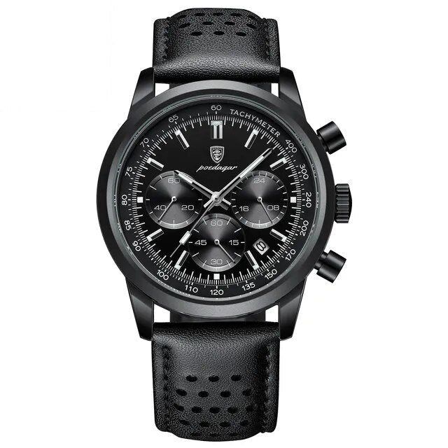 POEDAGAR 921 Tachymeter Chronograph in Black / Black Dial