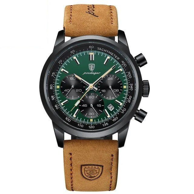 POEDAGAR 921 Tachymeter Chronograph in Black / Green Dial
