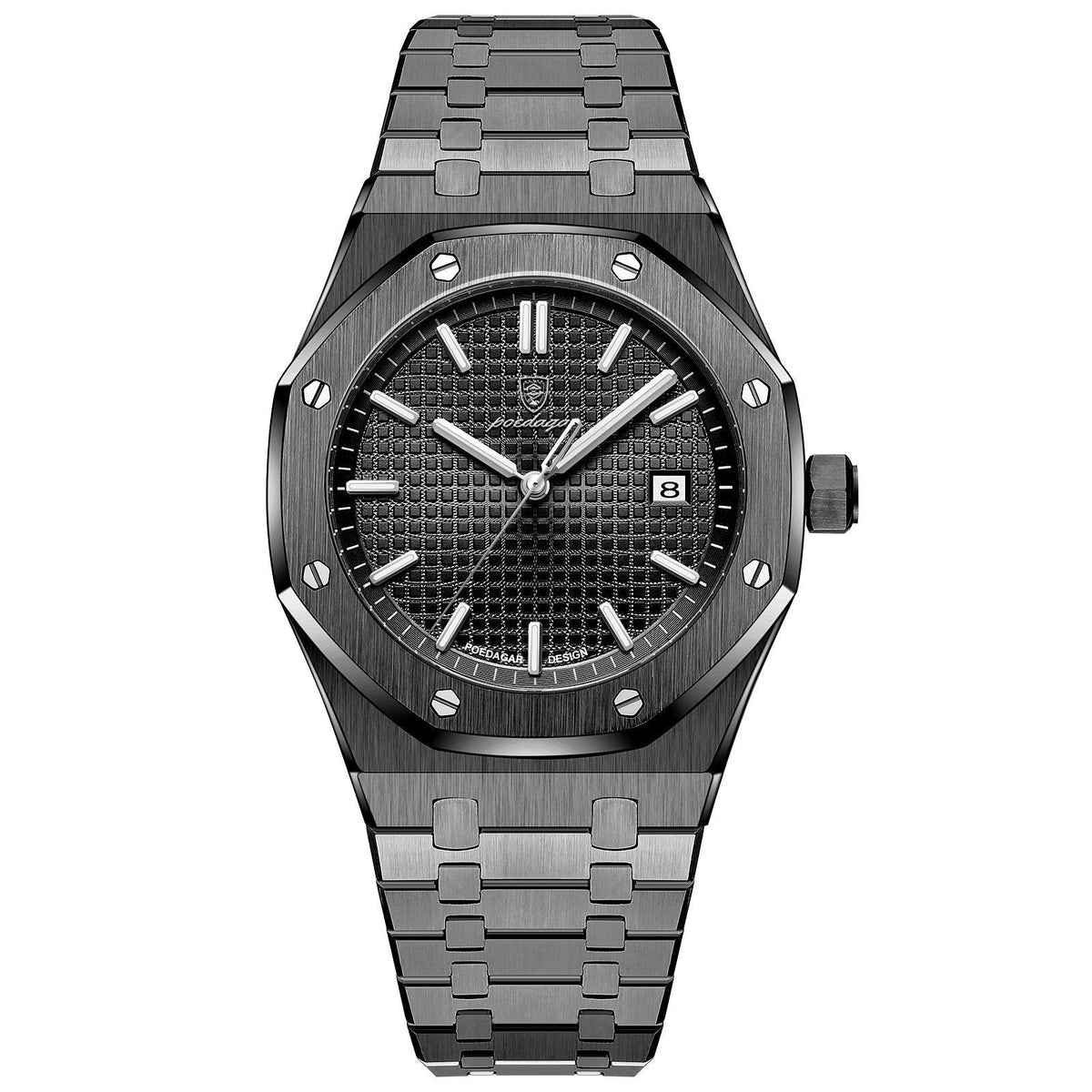 POEDAGAR 924 Octagon Steel in Black / Black Dial