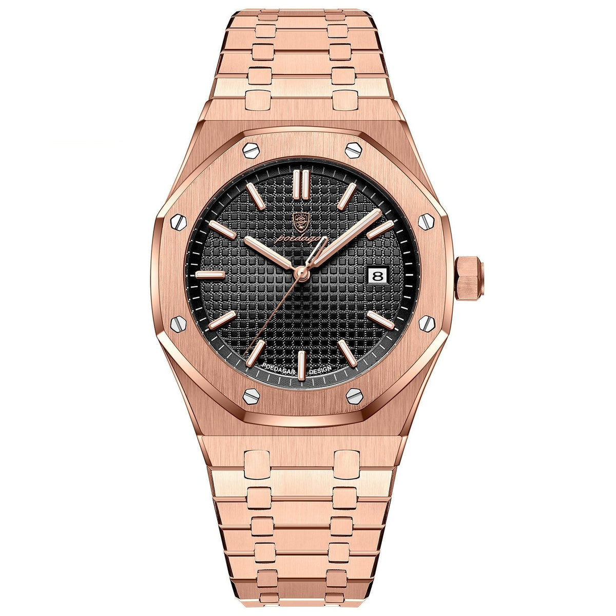 POEDAGAR 924 Octagon Steel in Rose Gold / Black Dial