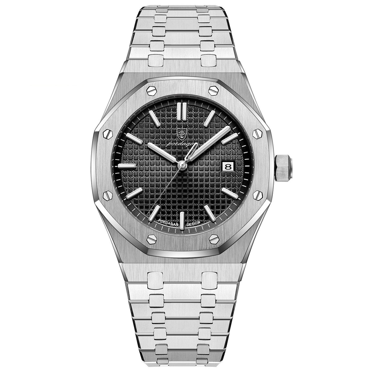 POEDAGAR 924 Octagon Steel in Silver / Black Dial