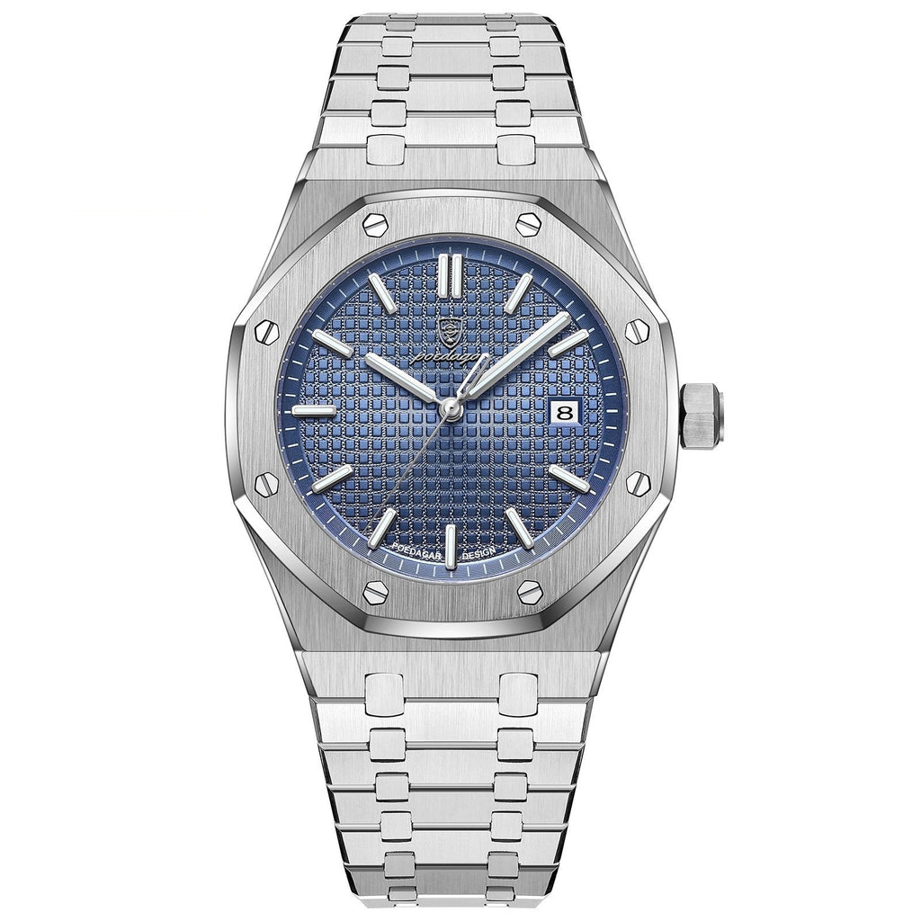 POEDAGAR 924 Octagon Steel in Silver / Blue Dial