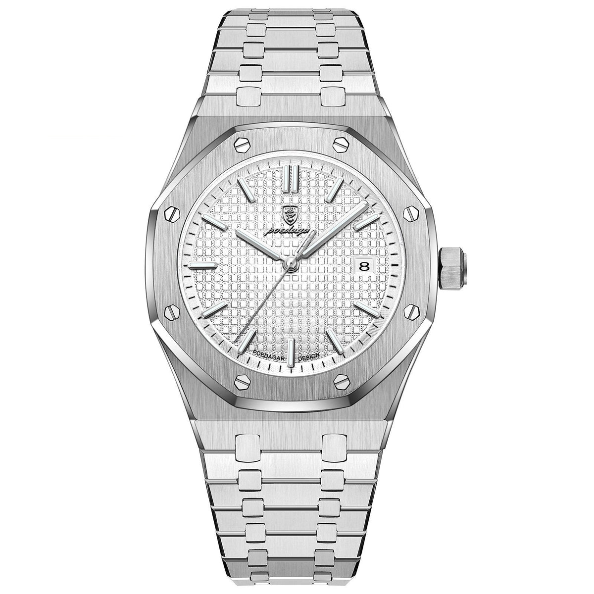 POEDAGAR 924 Octagon Steel in Silver / White Dial