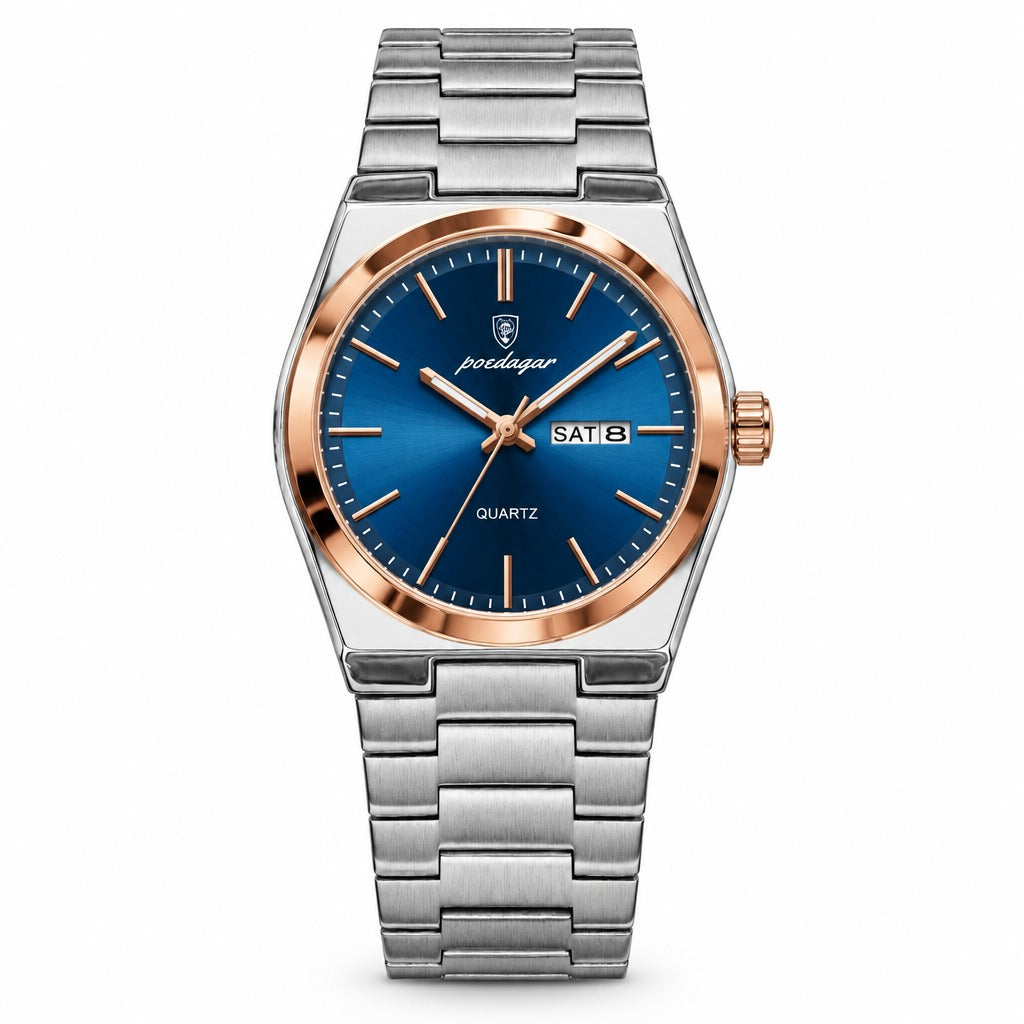POEDAGAR 930 Sunray Day-Date in Rose Gold / Blue Dial
