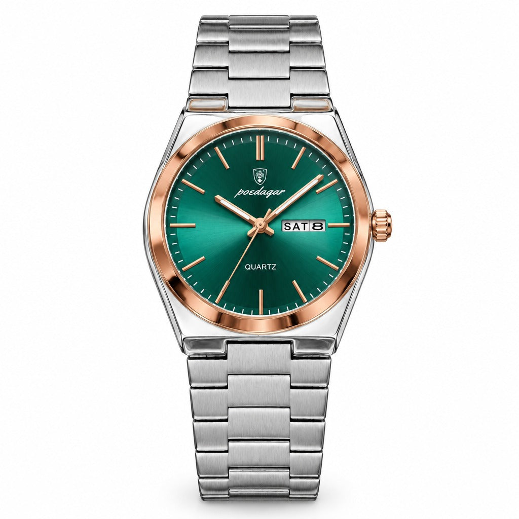 POEDAGAR 930 Sunray Day-Date in Rose Gold / Green Dial