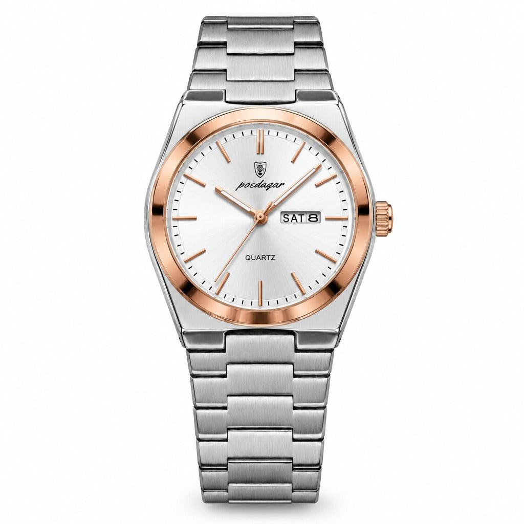 POEDAGAR 930 Sunray Day-Date in Rose Gold / White Dial