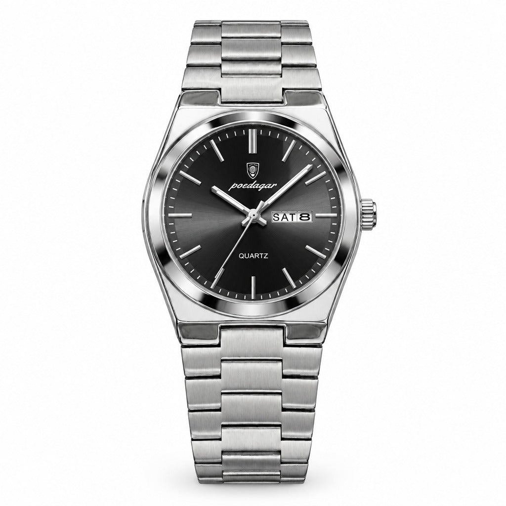 POEDAGAR 930 Sunray Day-Date in Silver / Black Dial