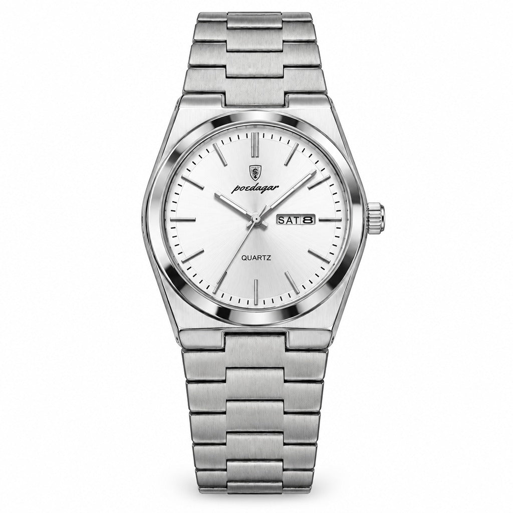 POEDAGAR 930 Sunray Day-Date in Silver / White Dial