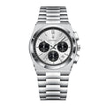 POEDAGAR 970 Steel Chronograph in Silver / White Dial, Black Subdials