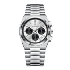 POEDAGAR 970 Steel Chronograph in Silver / White Dial, Black Subdials