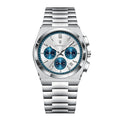 POEDAGAR 970 Steel Chronograph in Silver / White Dial, Blue Subdials