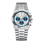 POEDAGAR 970 Steel Chronograph in Silver / White Dial, Blue Subdials